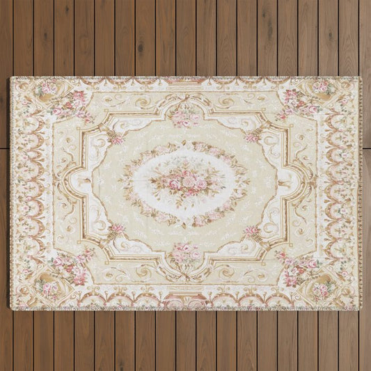 Antique French 19th Century Aubusson Rose Floral Outdoor Rug Gallery Image 2