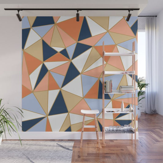 Festive, Geometric Art, Orange, Navy, Blue, Gold, Abstract Art Wall Mural Gallery Image 1