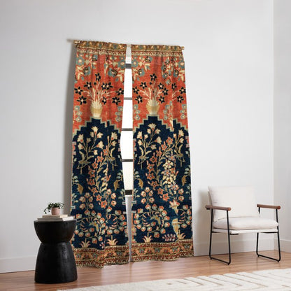 Kashan Poshti Antique Central Persian Rug Print Window Curtain Gallery Image 2