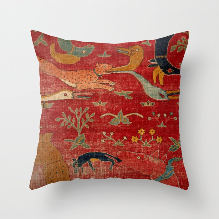 Animal Grotesques Mughal Carpet Fragment Digital Painting Throw Pillow Gallery Image 3