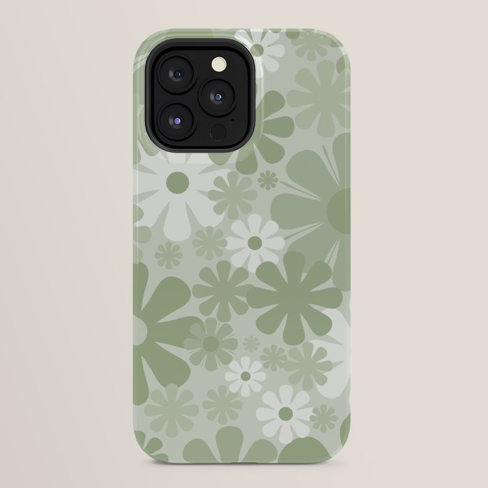 Retro 60s 70s Aesthetic Floral Pattern in Pretty Pastel Sage Green iPhone Case Gallery Image 24