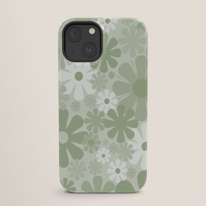 Retro 60s 70s Aesthetic Floral Pattern in Pretty Pastel Sage Green iPhone Case Gallery Image 25