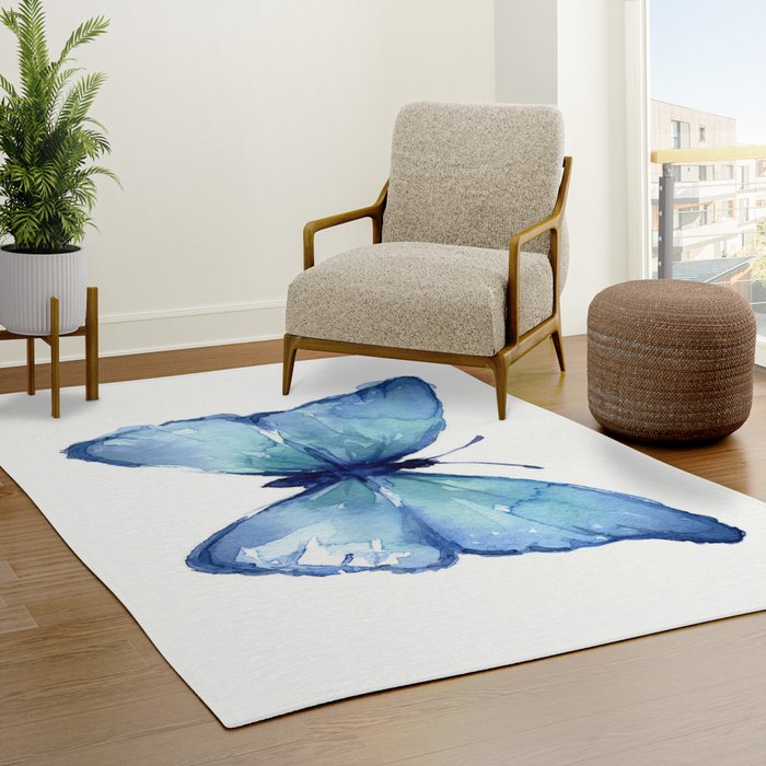 Blue Butterfly Watercolor Rug Gallery Image 3