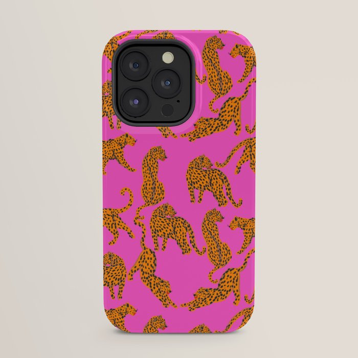 Abstract leopard with red lips illustration in fuchsia background iPhone Case Gallery Image 23