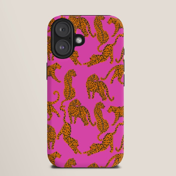 Abstract leopard with red lips illustration in fuchsia background iPhone Case Gallery Image 9