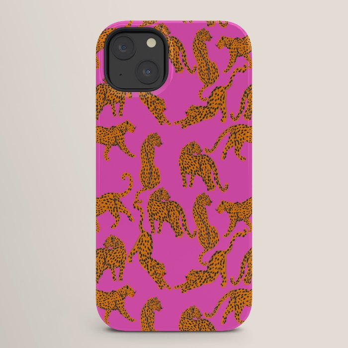 Abstract leopard with red lips illustration in fuchsia background iPhone Case Gallery Image 26