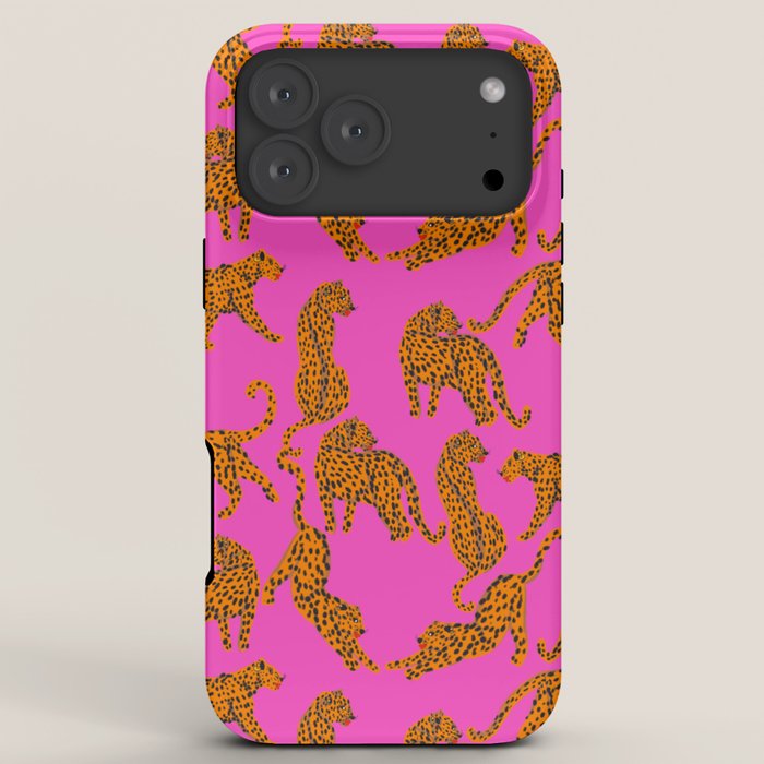Abstract leopard with red lips illustration in fuchsia background iPhone Case Gallery Image 8