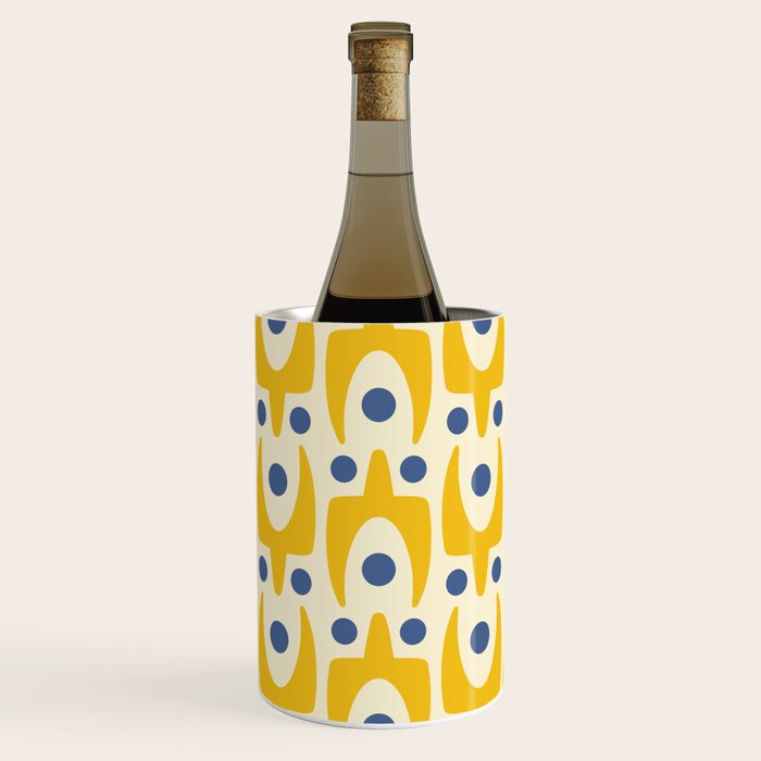 Mid Century Modern Abstract Pattern 641 Googie Yellow and Blue Wine Chiller Gallery Image 1