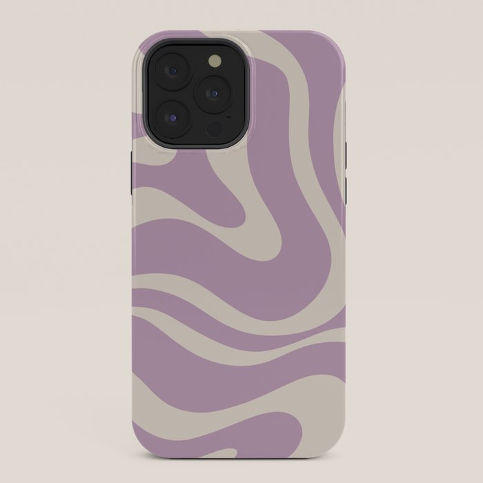 Modern Retro Liquid Swirl Abstract Pattern Square in Lavender Cream iPhone Case Gallery Image 36
