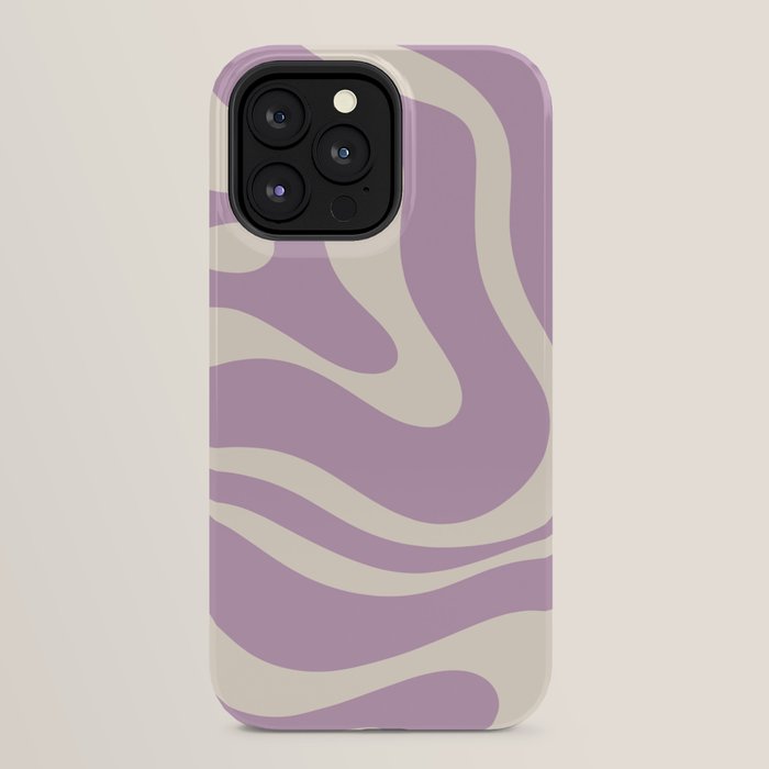 Modern Retro Liquid Swirl Abstract Pattern Square in Lavender Cream iPhone Case Gallery Image 24