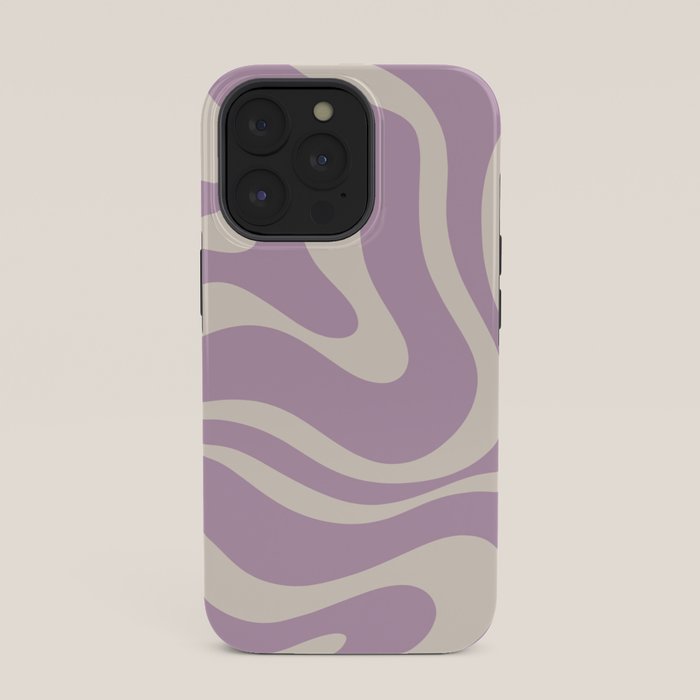 Modern Retro Liquid Swirl Abstract Pattern Square in Lavender Cream iPhone Case Gallery Image 35