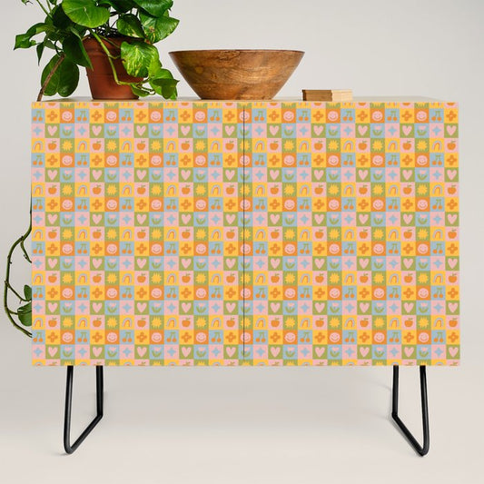 Fun colorful vintage children art mosaic pattern Credenza Gallery Image 2