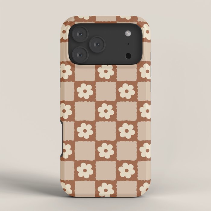 Retro Flower Checker in Brown iPhone Case Gallery Image 4