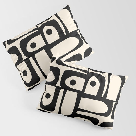 Mid Century Modern Piquet Multi Abstract Retro Geometric Pattern in Black and Cream Pillow Sham Gallery Image 1