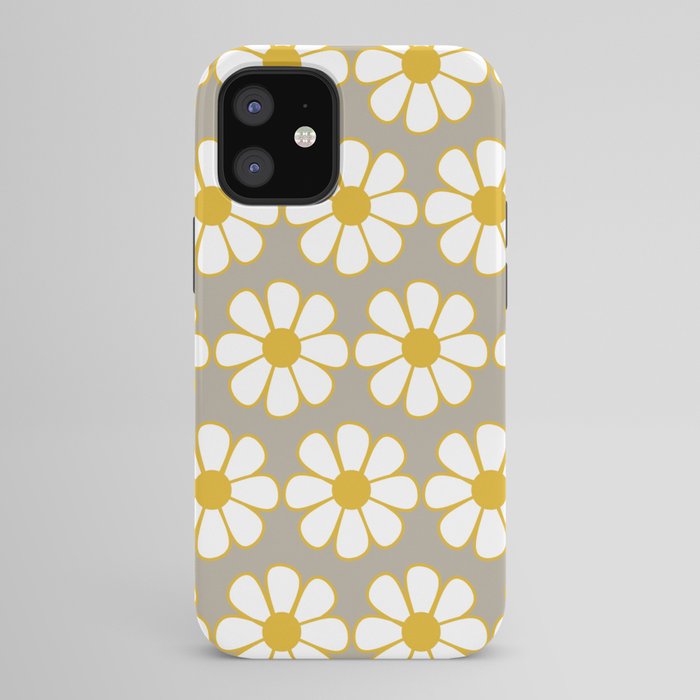 Cheerful Retro Daisy Floral Pattern in Mustard Gold and Gray iPhone Case Gallery Image 42