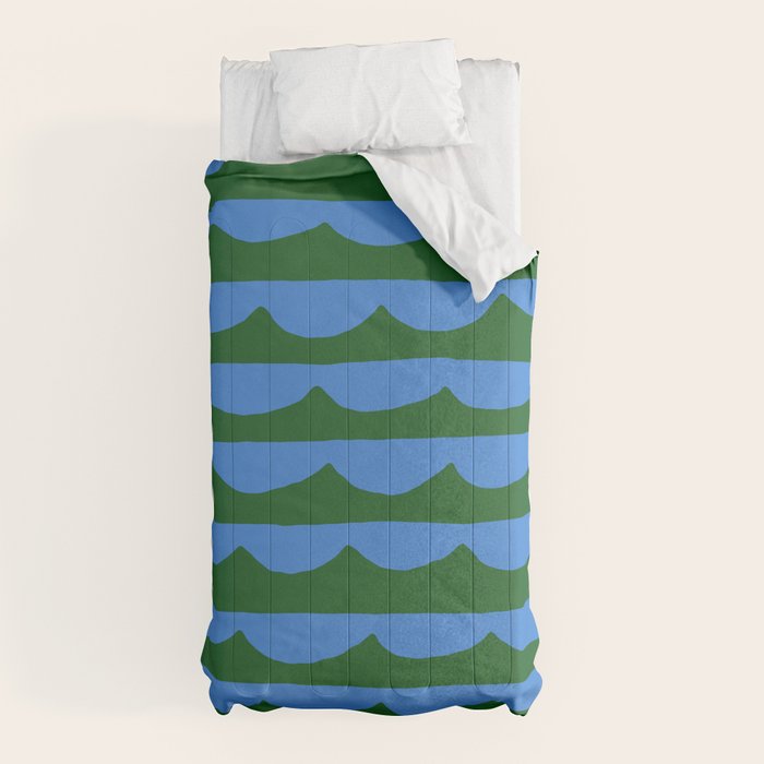 Thin Scalloped Line in blue and green Comforter Gallery Image 5
