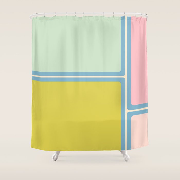 Minimal Geometrics Baby Blue Pink Lime Pastel Pattern Shower Curtain Gallery Image 1
