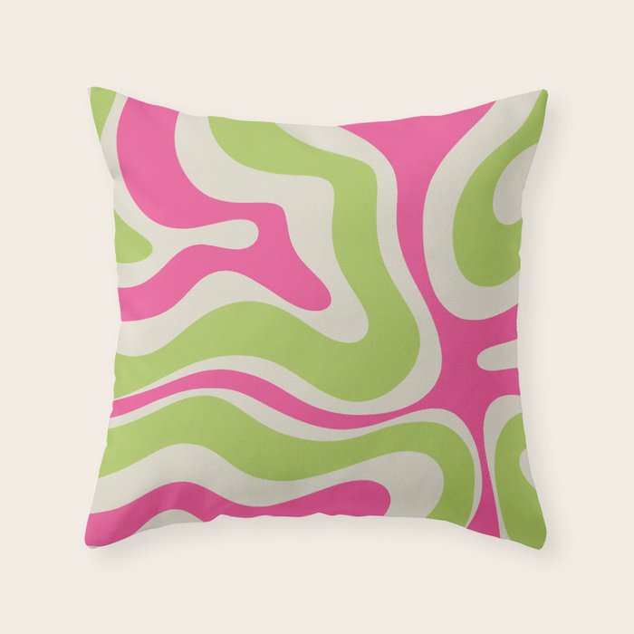 Retro Modern Liquid Swirl in Raspberry Pink and Lime Green Throw Pillow Gallery Image 3