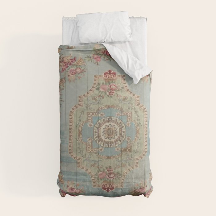 Antique French Rose Blue Aubusson Comforter Gallery Image 4