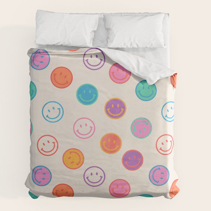 Retro Rainbow Smiling Faces Pattern Duvet Cover Gallery Image 2