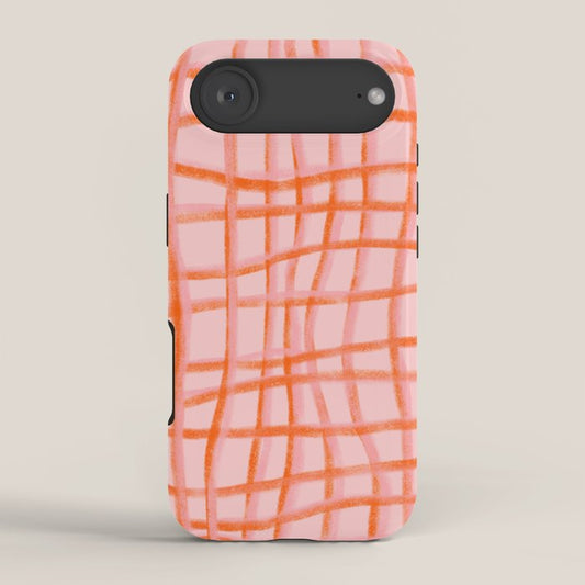 Modern abstract red and pink grids iPhone Case Gallery Image 2