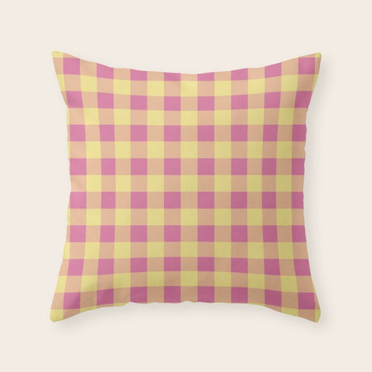 Gingham Large Pink Orange Yellow Throw Pillow Gallery Image 1