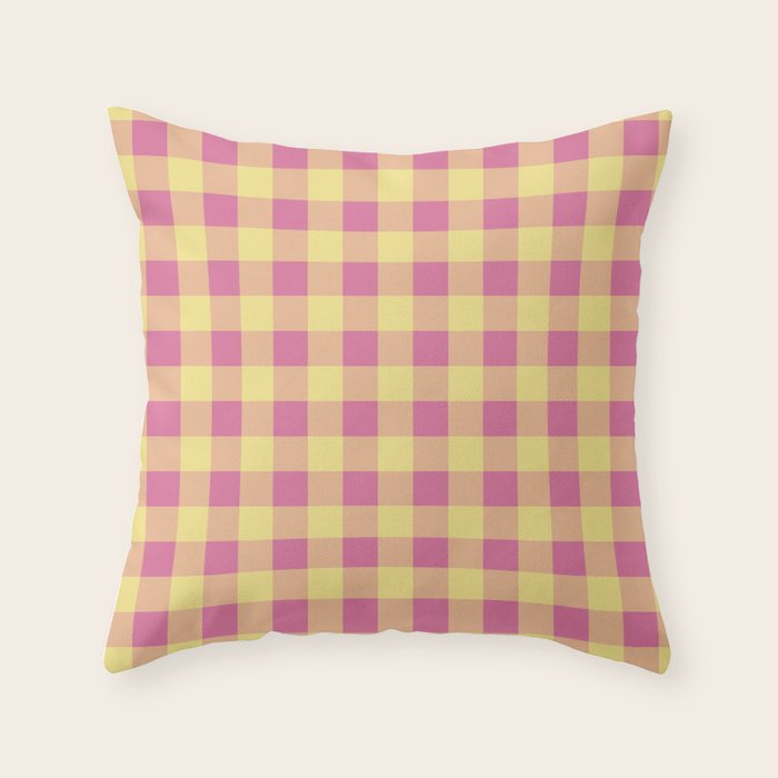 Gingham Large Pink Orange Yellow Throw Pillow Gallery Image 3