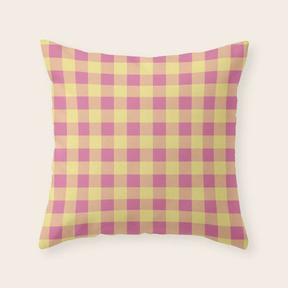 Gingham Large Pink Orange Yellow Throw Pillow Gallery Image 2