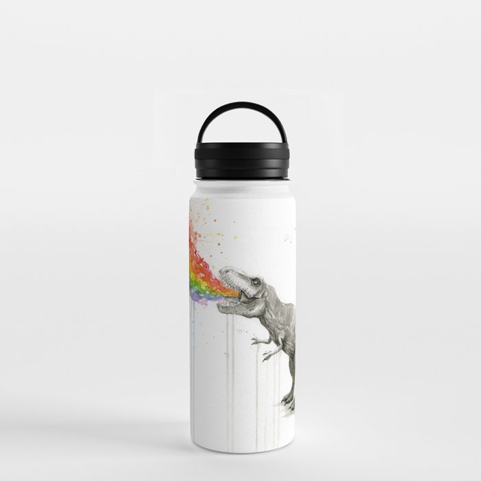 T-Rex Dinosaur Rainbow Puke Taste the Rainbow Watercolor Water Bottle Gallery Image 3