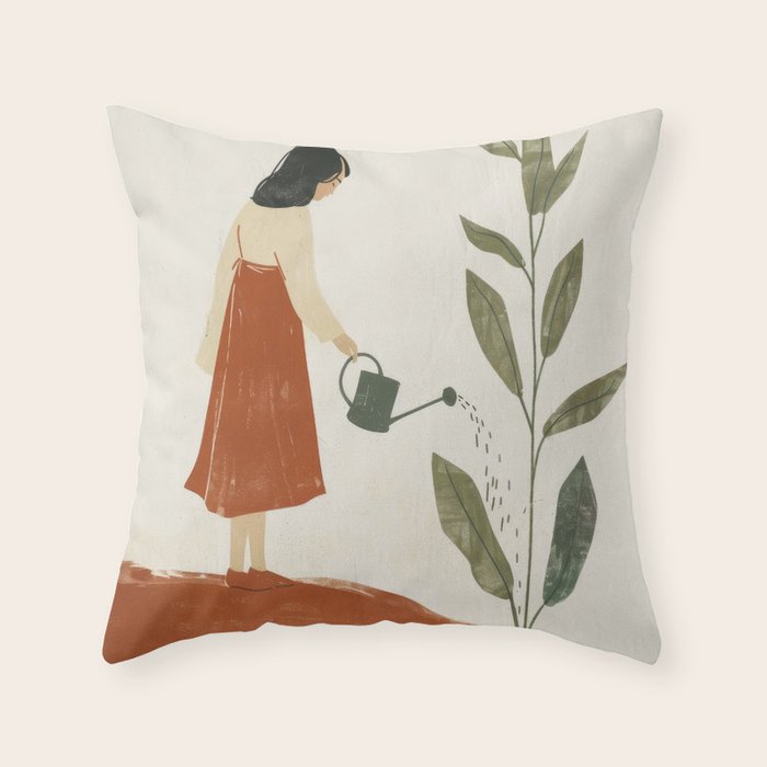 Still Life with Girl and Growing Plant Throw Pillow Gallery Image 4