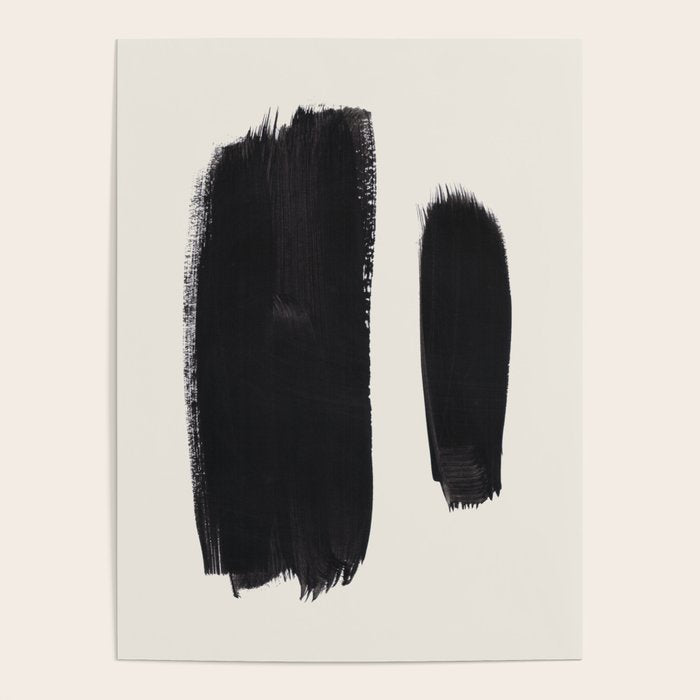 Mid Century Modern Minimalist Abstract Art Brush Strokes Black & White Ink Art Brush Strokes Poster Gallery Image 1