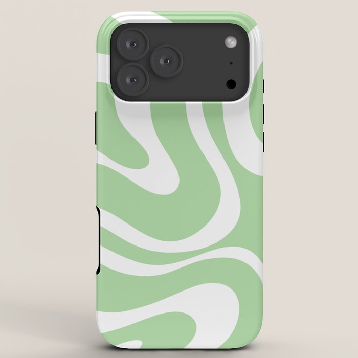 Modern Retro Liquid Swirl Abstract Pattern in Light Matcha Tea Green and White iPhone Case Gallery Image 8