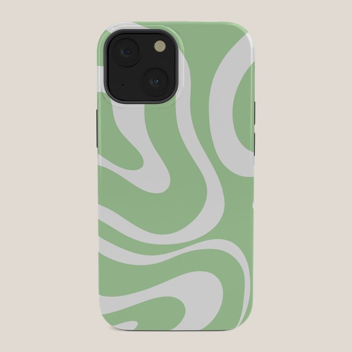 Modern Retro Liquid Swirl Abstract Pattern in Light Matcha Tea Green and White iPhone Case Gallery Image 34