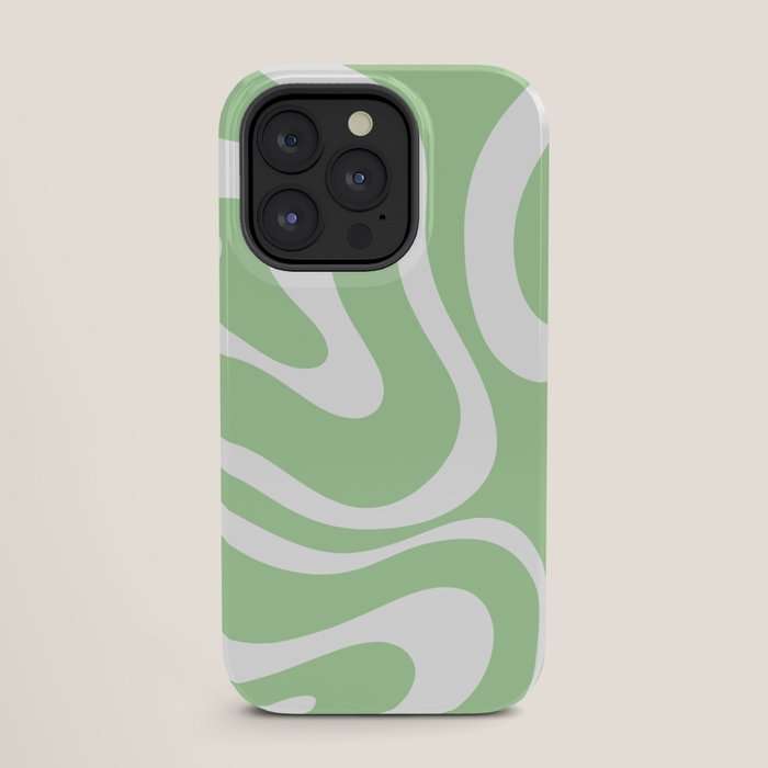 Modern Retro Liquid Swirl Abstract Pattern in Light Matcha Tea Green and White iPhone Case Gallery Image 27