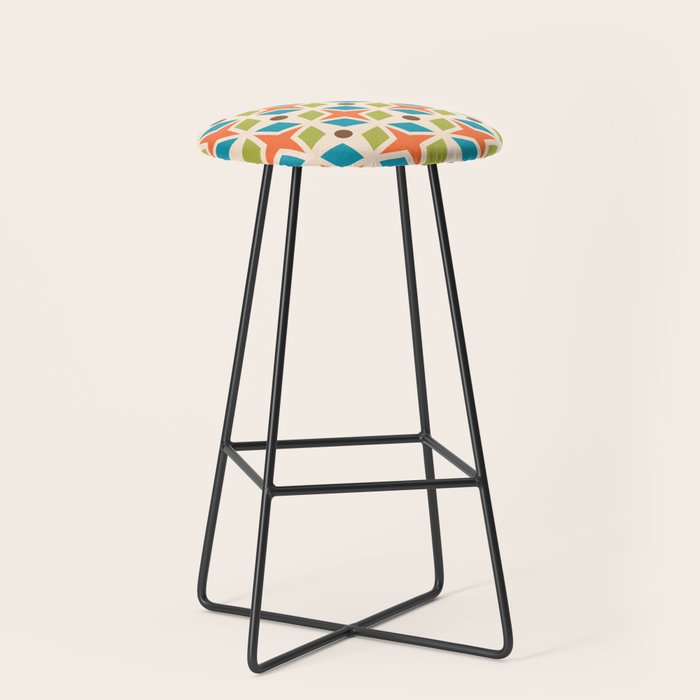 Mid Century Modern Abstract Star Dot Pattern 441 Orange Brown Turquoise Chartreuse Stool Gallery Image 1