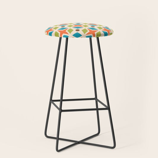 Mid Century Modern Abstract Star Dot Pattern 441 Orange Brown Turquoise Chartreuse Stool Gallery Image 1