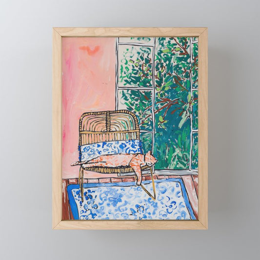Napping Ginger Cat in Pink Jungle Garden Room Mini Art Print Gallery Image 1