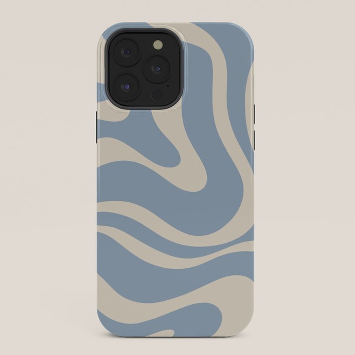 Modern Retro Liquid Swirl Abstract Pattern Square in Muted Light Blue and Cream Beige iPhone Case Gallery Image 36