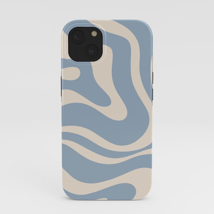 Modern Retro Liquid Swirl Abstract Pattern Square in Muted Light Blue and Cream Beige iPhone Case Gallery Image 37