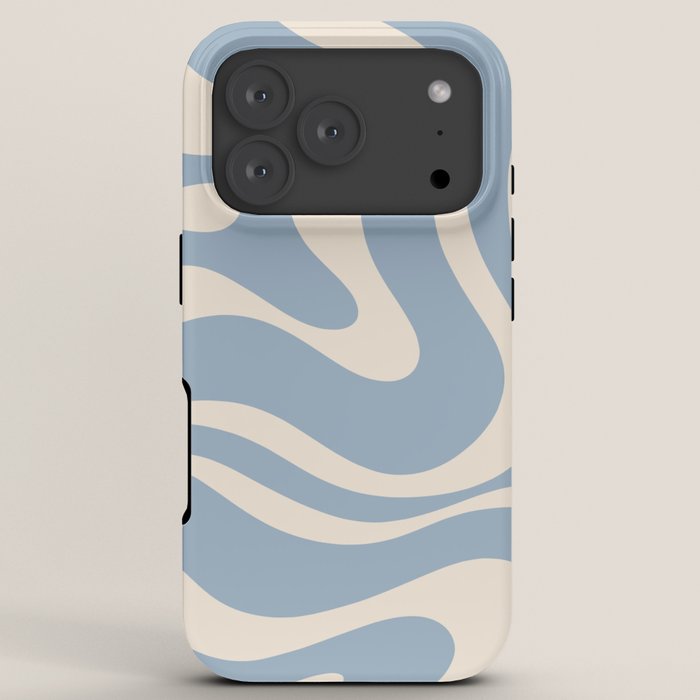 Modern Retro Liquid Swirl Abstract Pattern Square in Muted Light Blue and Cream Beige iPhone Case Gallery Image 7