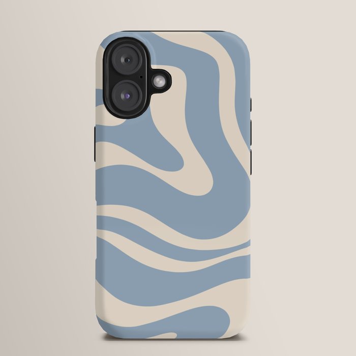 Modern Retro Liquid Swirl Abstract Pattern Square in Muted Light Blue and Cream Beige iPhone Case Gallery Image 13