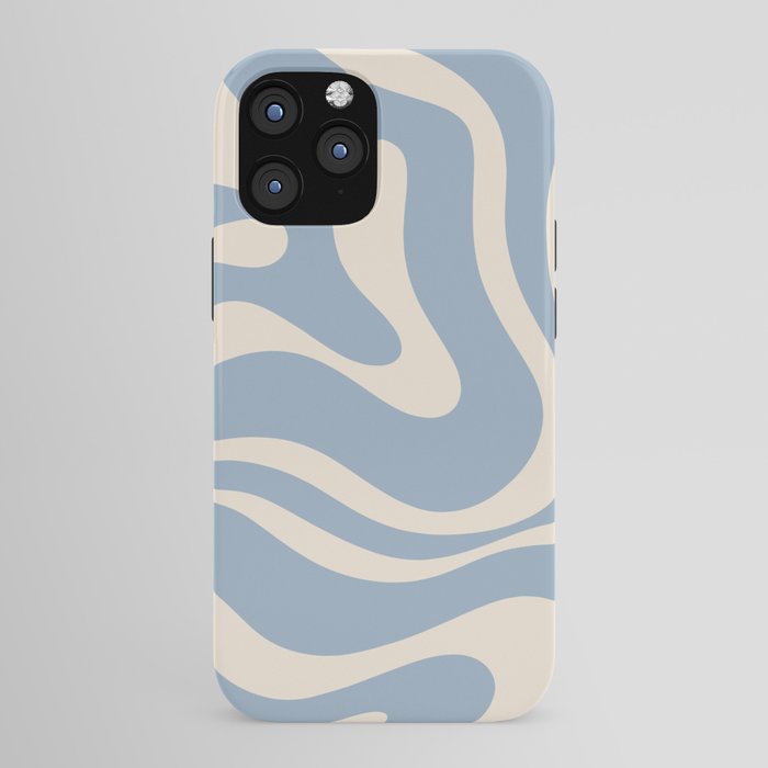 Modern Retro Liquid Swirl Abstract Pattern Square in Muted Light Blue and Cream Beige iPhone Case Gallery Image 43