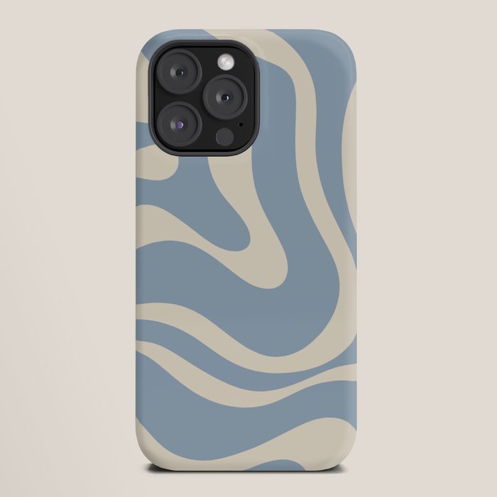 Modern Retro Liquid Swirl Abstract Pattern Square in Muted Light Blue and Cream Beige iPhone Case Gallery Image 20