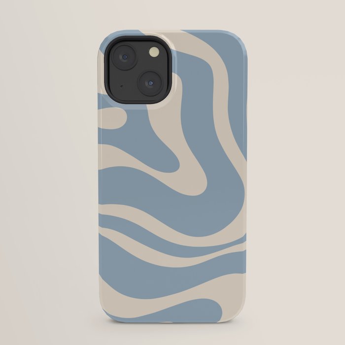 Modern Retro Liquid Swirl Abstract Pattern Square in Muted Light Blue and Cream Beige iPhone Case Gallery Image 21