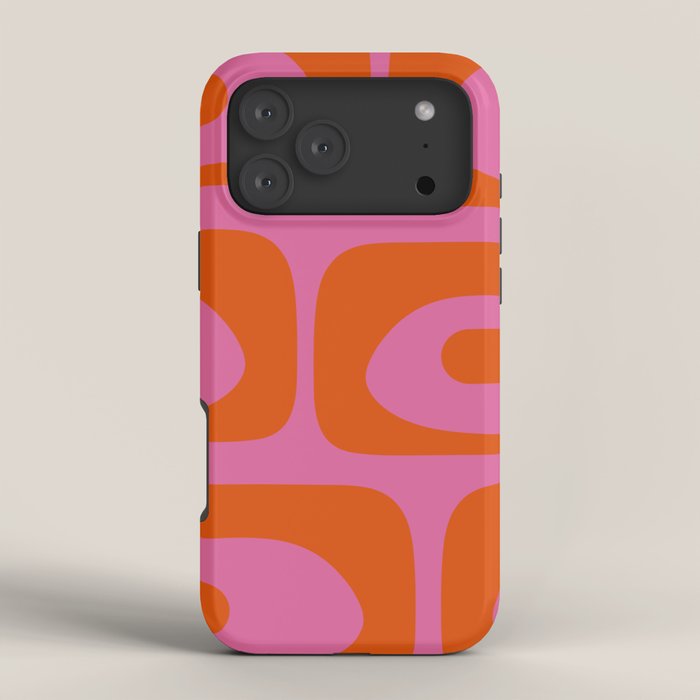 Mid-Century Modern Piquet Minimalist Abstract in Hot Pink and Retro Red Orange iPhone Case Gallery Image 4