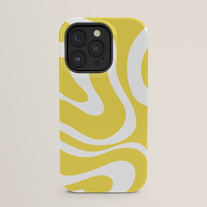 Retro Modern Liquid Swirl Abstract Pattern Square in Lemon Yellow and White iPhone Case Gallery Image 23