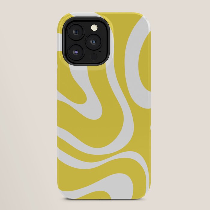 Retro Modern Liquid Swirl Abstract Pattern Square in Lemon Yellow and White iPhone Case Gallery Image 28