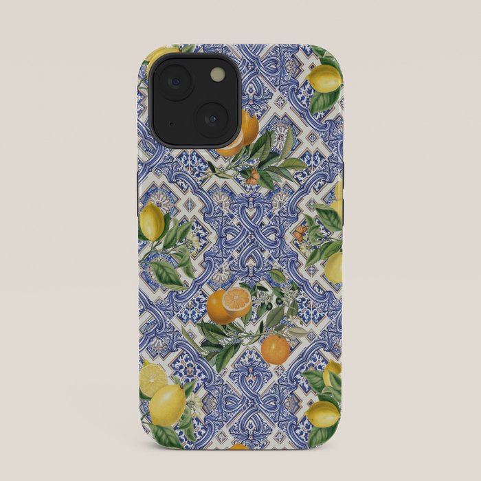 Mediterranean blue ceramic tiles, citrus fruit, lemons and oranges iPhone Case Gallery Image 33
