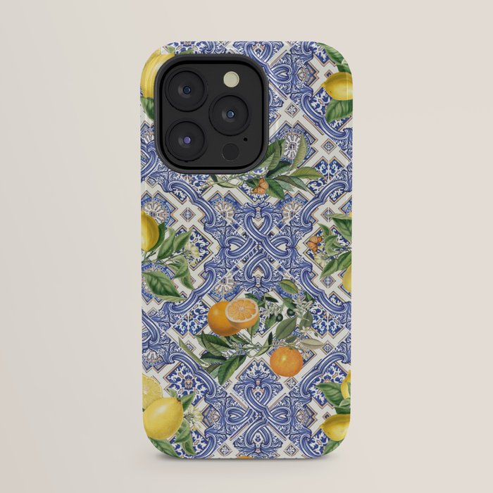Mediterranean blue ceramic tiles, citrus fruit, lemons and oranges iPhone Case Gallery Image 23