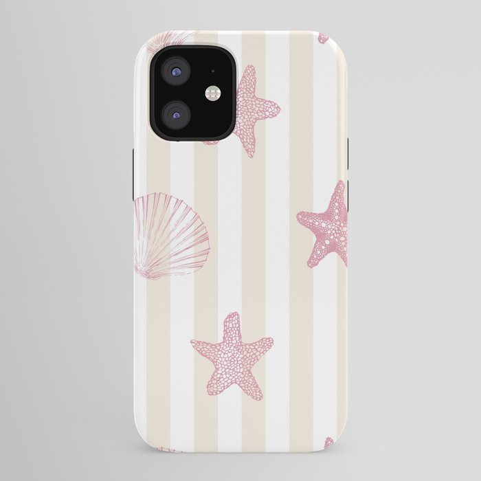 Blush Pink Seashell & Starfish on Beige and White iPhone Case Gallery Image 41
